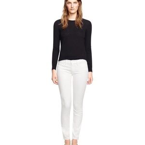 Tory Burch Slim Mid Rise Jean in white old money logo preppy